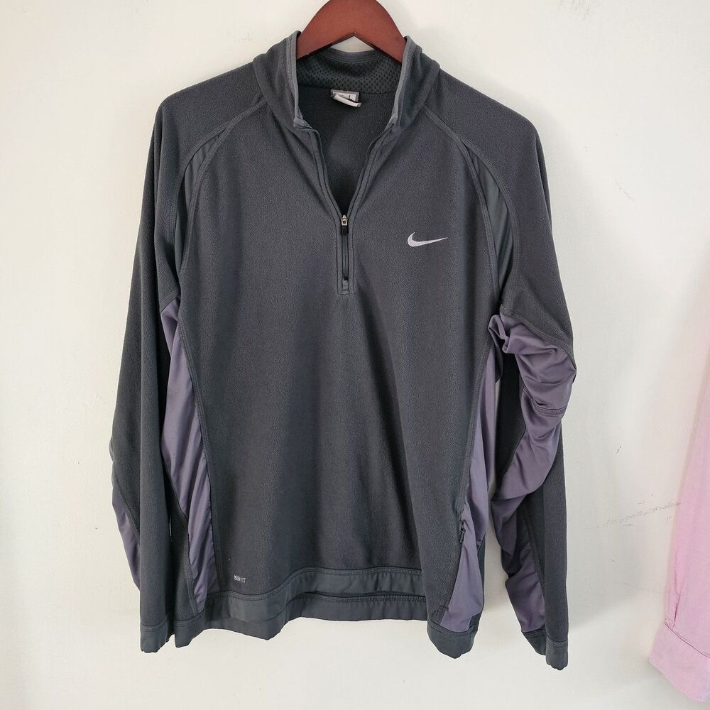 Nike Fit Therma Mens Half Zip Fleece Pullover Size L Green Long Sleeve Athletic
